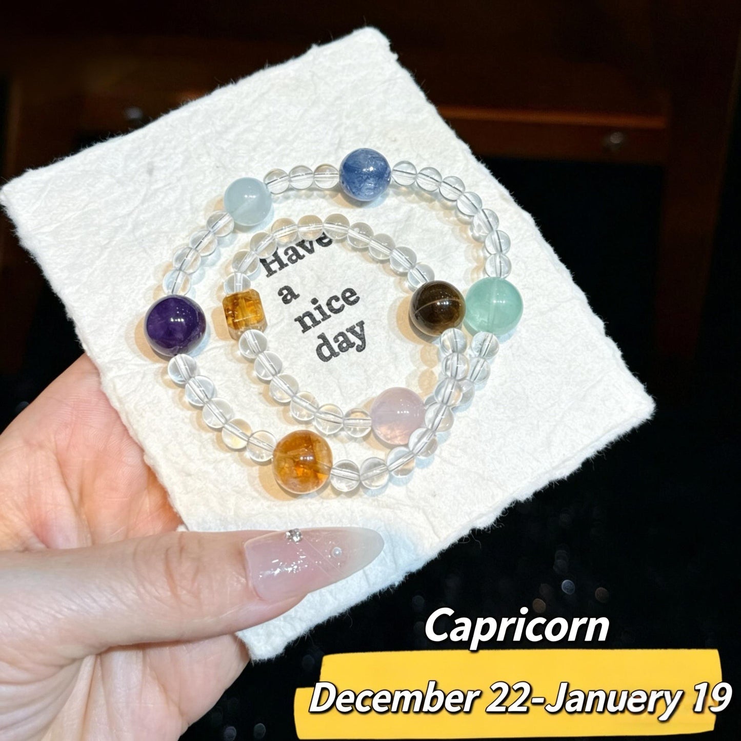 Zodiac Sign Bracelet with Dopamine Double-Layer Natural Crystal Beads - Fresh, Sweet, and Unique, Suitable for Both Men and Women, 2026 Spring New Jewelry
