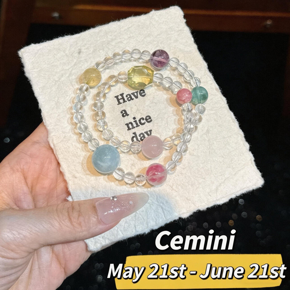 Zodiac Sign Bracelet with Dopamine Double-Layer Natural Crystal Beads - Fresh, Sweet, and Unique, Suitable for Both Men and Women, 2026 Spring New Jewelry