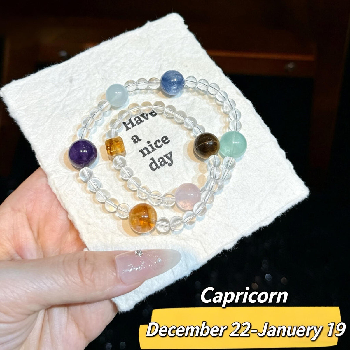 Zodiac Sign Bracelet with Dopamine Double-Layer Natural Crystal Beads - Fresh, Sweet, and Unique, Suitable for Both Men and Women, 2026 Spring New Jewelry